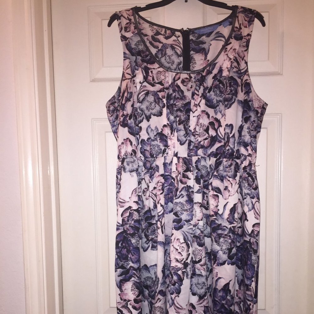 White Dress Purple and Pink Flowers -Fit & Flare